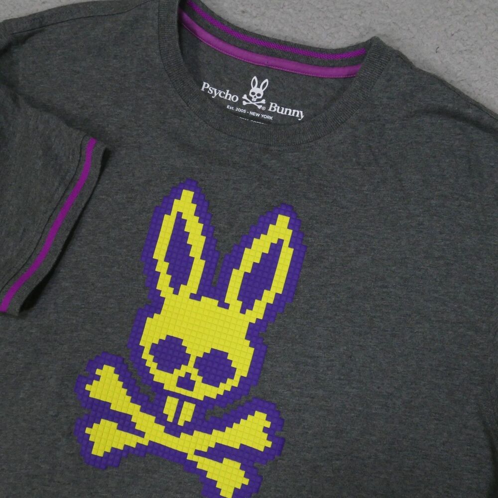 Psycho Bunny Graphic Print T-Shirt Mens Large (6) Pima Cotton Gray